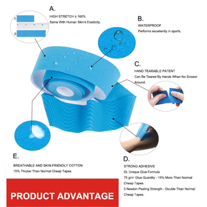 شريط قطني مرن 5 × 25 × مسبق الصنع شريط رياضي عالي الجودة شريط علم الحركة للرياضيين العلاج الطبيعي - Product Image 5