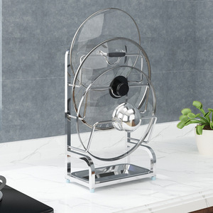 Support de rangement mural moderne en acier inoxydable 304 pour couvercles de casseroles avec plateau, idéal pour planches à découper et torchons - Product Image 1
