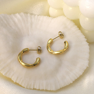 Curved Gold Hoop <b>Earrings</b> Geometric Design Everyday Wear Stainless Steel <b>Posts</b> - Product Image 3