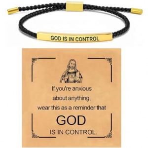 Bracelet élégant et inspirant « Dieu est au contrôle » avec inscription gravée pour femmes et hommes, bracelet ajustable, bijoux cadeaux - Product Image 1