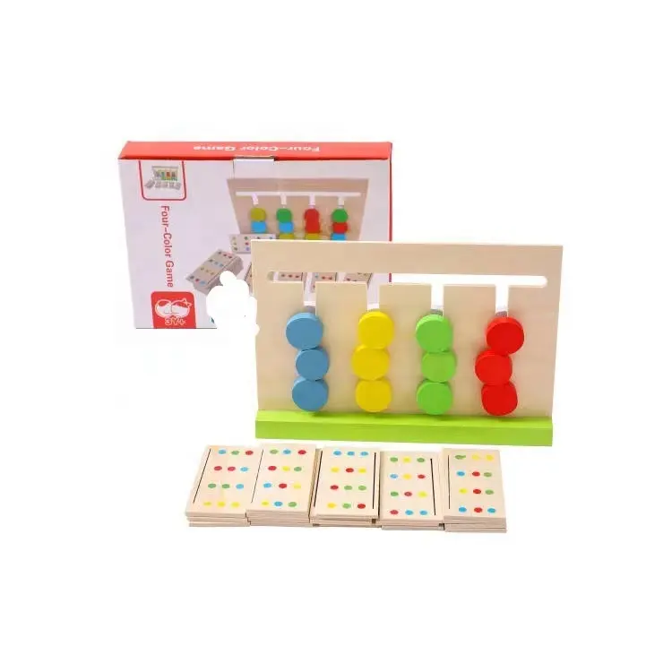 Brinquedos de madeira educativos, jogo de xadrez de quatro cores, brinquedos educativos para crianças, lógica matemática para treinamento de pensamento f