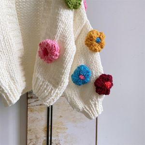 Vintage único colorido moda Casual otoño primavera lindo corto mujeres Floral ganchillo tejido suéter cárdigan suéteres de <span class=keywords><strong>mujer</strong></span> - Product Image 5