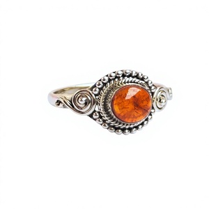 Bague en argent sterling 925 style bohème avec cabochons ovales en ambre véritable de 6 mm, sertie clos, bijoux fins en ambre naturel - Product Image 3