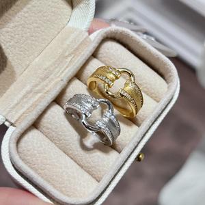 Bague Wenchi S925 en argent pur plaqué or, forme O, finition brossée, style antique de luxe haut de gamme, modèle serti - Product Image 1