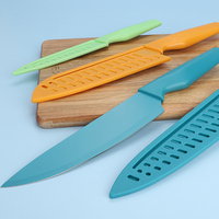 Ensemble de couteaux de cuisine colorés avec gaines lame garde lames en acier inoxydable enduites antiadhésives pour trancher la coupe ensemble de couteaux cadeaux