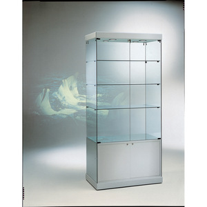 Vitrina Moderna de 93x53x200cm en Vidrio Templado Gris Claro con Iluminación LED y Puertas con Cerradura - Product Image 1