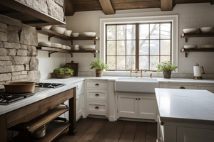 Vermonhouzz - Gabinetes de <span class=keywords><strong>Cocina</strong></span> Blancos de Alta Calidad Estilo Farmhouse, <span class=keywords><strong>Encimera</strong></span> de Madera Sólida, Iluminación Debajo del Gabinete, Puerta de Vidrio - Product Image 6