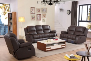 Moderno y Lujoso Conjunto de Sofá Reclinable de Cuero Genuino con Función de Masaje Extensible, Eléctrico, Seccional de Tres Asientos, con Control Remoto - Product Image 2