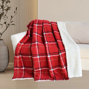 Cozy 50x60 Inches <strong>Red</strong> Black Buffalo Plaid Sherpa Fleece <strong>Blanket</strong> 100% Polyester Soft Warm Reversible Winter <strong>Throw</strong> for Couch Bed - Product Image 1