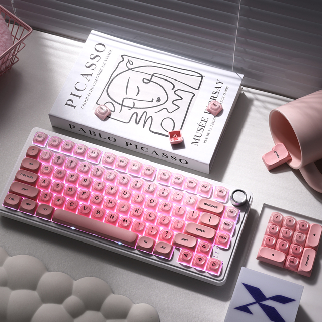 XVX Keycaps Pink Blush HOA Profile Translucent Keycap 132-Key PBT+PC ANSI Layout 61/68/75/84/87/100/104/108 Mechanical Keyboard