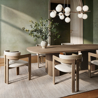 Sageliving Ensemble de table à manger scandinave minimaliste avec 6 chaises en tissu en bois de hêtre massif pour salle à manger maison