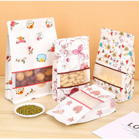 Sacs d'emballage en papier kraft imprimés sur mesure à fond plat avec fenêtre transparente, pochettes en papier à huit côtés scellés pour l'emballage alimentaire