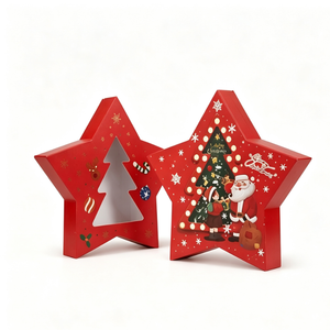 Emballage cadeau de Noël en forme d'étoile rouge avec fenêtre transparente en PVC, impression festive et logo personnalisé pour boîte à bonbons, bijoux, cadeaux - Product Image 1