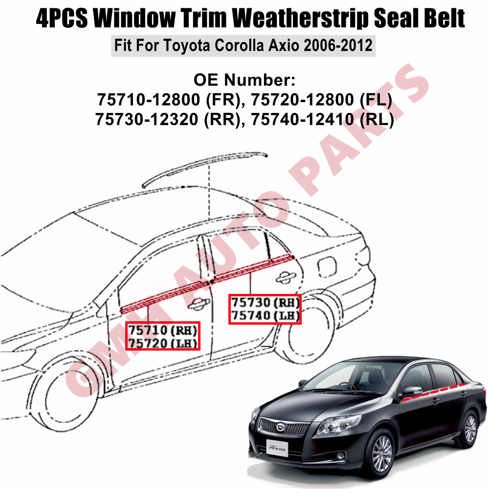 ZONFANT 4-Piece Outer Door Window Weatherstrip Seal Set For 1995-2002 Toyota Corolla