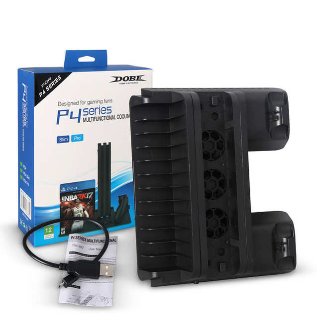 DOBE Multifunction Vertical Cooling Stand with Dual USB Charger Dock for P S4/P4 Slim/P4 Pro Console TP4-882