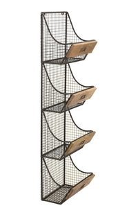 Estante de pared de hierro/madera con cuatro bloques, revistero de metal/madera de mango con acabado natural, precio al por mayor - Product Image 3