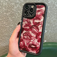 Nouvelle Coque de Téléphone 2025 Sexy avec Grand Imprimé Lèvres Rouges et Rose pour iPhone 17 16 15 14 Pro Max, Couleur Bonbon, Finition Mate Givrée à Pores Fins