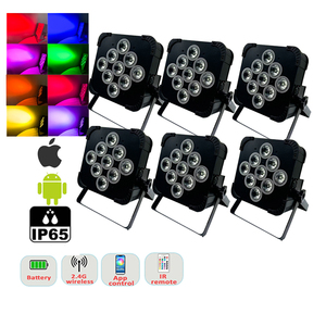 Nhất nóng bán 9 cái không dây <span class=keywords><strong>Battery</strong></span> <span class=keywords><strong>Powered</strong></span> DMX 18 Wát rgbwa + UV 6in1 <span class=keywords><strong>LED</strong></span> Flat Par 9*18 wát <span class=keywords><strong>LED</strong></span> uplight - Product Image 1