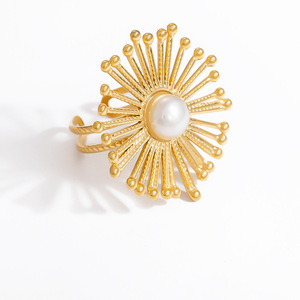 Pearl <b>Ring</b> Geometric Design 18k Gold Plated <b>Titanium</b> Steel Unisex Everyday Wear Jewelry JZ21160 - Product Image 5