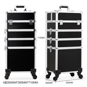 4 in 1 Professional Large Hard Aluminum Cosmetic Rolling <strong>Travel</strong> Barber <strong>Case</strong> Salon Lockable Trolley <strong>Makeup</strong> Train <strong>Case</strong> with Wheels - Product Image 3