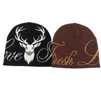 Bonnet en tricot d'hiver réversible en acrylique sans revers, avec motif jacquard personnalisé sur toute la surface