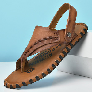 <span class=keywords><strong>Sandales</strong></span> pour hommes en cuir, couche supérieure en cuir de vache, printemps et été, respirantes, décontractées, confortables, semelle souple, baskets pour hommes - Product Image 1