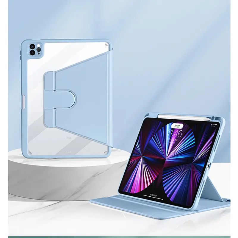Casing penutup Tablet untuk iPad Pro 360, casing pelindung Tablet warna polos, cangkang belakang PC bening berputar 12.9, casing untuk iPad mini 6 Air 4