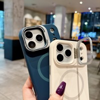 Étui magnétique pour téléphone 17 Pro Max, coque en silicone liquide avec support d'objectif, protection antichute, couleur unie mate pour 16