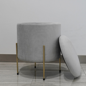 HStex Mobili Nuovo di Vendita Rotondo Seduti Poggiapiedi Velluto Oro Gambe In Metallo Sedie <span class=keywords><strong>Grigio</strong></span> Sgabelli Ottoman - Product Image 3