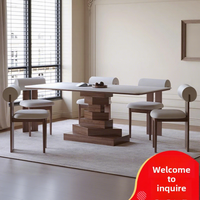 Ensemble de table à manger rectangulaire en marbre avec base en bois massif moderne, 8 chaises pour la maison et la restauration