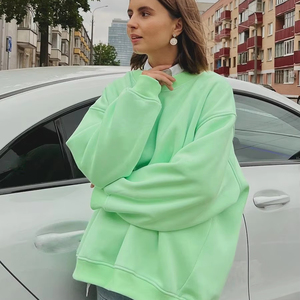 Logo personalizzato in pile <span class=keywords><strong>rosa</strong></span> in tinta unita <span class=keywords><strong>Oversize</strong></span> da donna <span class=keywords><strong>felpa</strong></span> girocollo a manica lunga stampata Logo anteriore stile Casual - Product Image 2