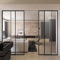 Porte coulissante intérieure en verre trempé à double vitrage, design moderne minimaliste, étanche, profilé fin, pour salle à manger, cuisine, salon