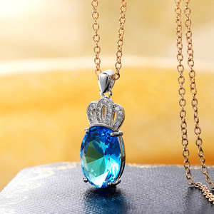 Collana con Ciondolo a Corona per Donne, Elegante Charm Blu, Catena per Clavicola, Gioielli alla Moda - Product Image 6