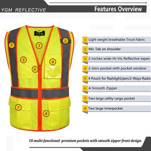 Ingrosso gilet <span class=keywords><strong>di</strong></span> sicurezza riflettente in poliestere 100% ad alta visibilità giallo tasca multipla pratica gilet da costruzione per strada - Product Image 3