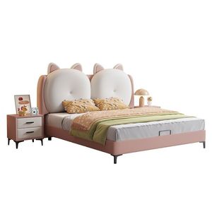 Cream Childrens <b>Bed</b> <b>With</b> Cat Ears Upholstered Modern Minimalist Design For Boy Girl Bedroom Cartoon Teenager Style - Product Image 5