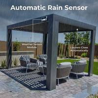 Pergola en aluminium motorisée à toit à lamelles réglables, résistante aux intempéries, avec éclairage LED et protection UV, pour terrasse arrière-cour
