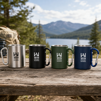 Mug de camping en acier inoxydable à double paroi de 220 ml avec poignée mousqueton, tasse isolée légère pour la randonnée et les activités de plein air