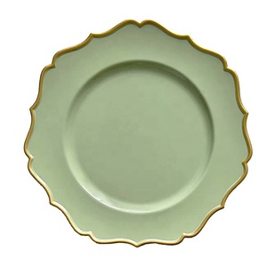 Assiettes de chargeur en plastique, décorations et événements de fête de mariage irrégulières, en vert et blanc, <span class=keywords><strong>bord</strong></span> doré, 13 pouces - Product Image 2
