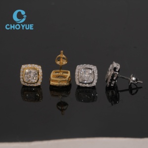 GRA Certificated 925 <b>Silver</b> Gold Plated Iced Out Moissanite Earrings Custom <b>Stud</b> Earrings for Women Fine Jewelry - Product Image 5
