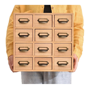 Organisateur de tiroirs rectangulaire en bois, <span class=keywords><strong>meuble</strong></span> de <span class=keywords><strong>rangement</strong></span> de bureau classique fait main, 12 tiroirs pour l'organisation de la maison et du bureau, poignées métalliques - Product Image 6