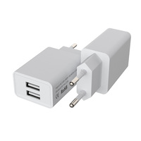 Penjualan produk terbaik pengisi daya dinding USB 10W Eropa 5V 2A pengisian daya ponsel dengan port USB ganda hitam putih
