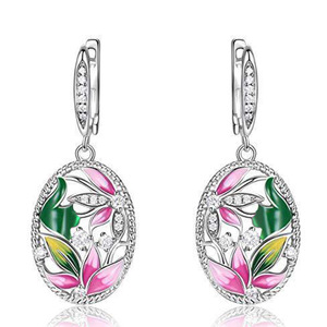 Orecchini pendenti floreali alla francese, eleganti orecchini pendenti ovali smaltati, gioielli romantici di San Valentino per donna - Product Image 6
