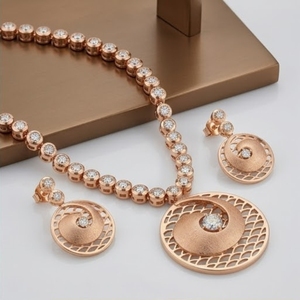 Collier avec pendentif circulaire en argent 925 plaqué or rose italien, serti d'oreillettes assorties, bijoux de créateur pour femmes - Product Image 3