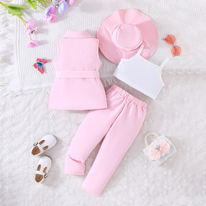 Ensemble de vêtements décontractés en laine pour filles, veste sans manches, pantalon avec un chapeau, ensemble respirant et tendance - Product Image 2