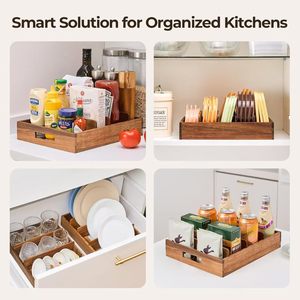 Wooden divider <b>storage</b> <b>box</b>, countertop dish organizer, plate <b>storage</b>, open-top breathable <b>kitchen</b> utensil <b>box</b>, solid wood - Product Image 4
