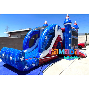 Structure gonflable d'extérieur avec toboggan aquatique et piscine, thème drapeau américain, pour enfants, avec souffleur - Product Image 2