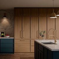 Armoire de cuisine en bois massif chêne blanc à cadre fin CBMmart, design 3D, design moderne personnalisé, finition placage bois