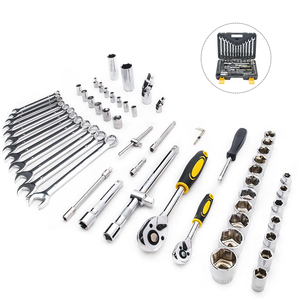 61pcs household auto repair mechanic tool dual purpose ratchet wrench crv drive socket set kit