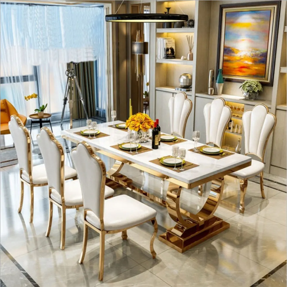 Foshan hotel furniture luxury kitchen furniture legs dinning table set 8 chairs dining room furniture