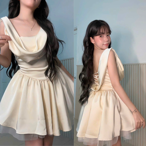 Robe trapèze sans manches pour femme, fabriquée au Vietnam, luxueuse, unie, à taille naturelle, col bénitier, ajustée, écologique et respirante au dos - Product Image 4